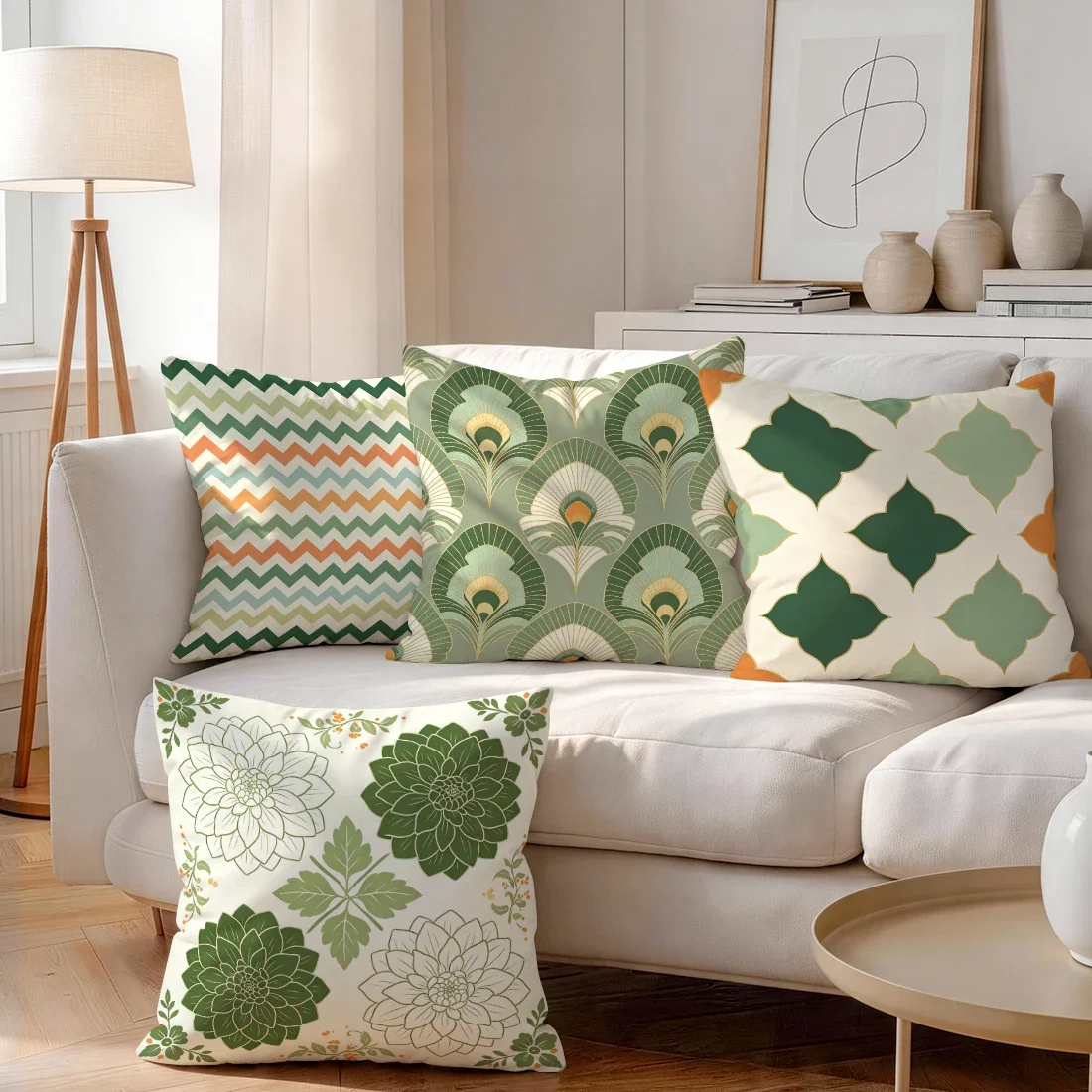 1/4pcs Morandi Green Tone Pattern Cushions Pillowcase Polyester Cushion Cover Throw Pillow Pillowcover Home Car Sofa Decor