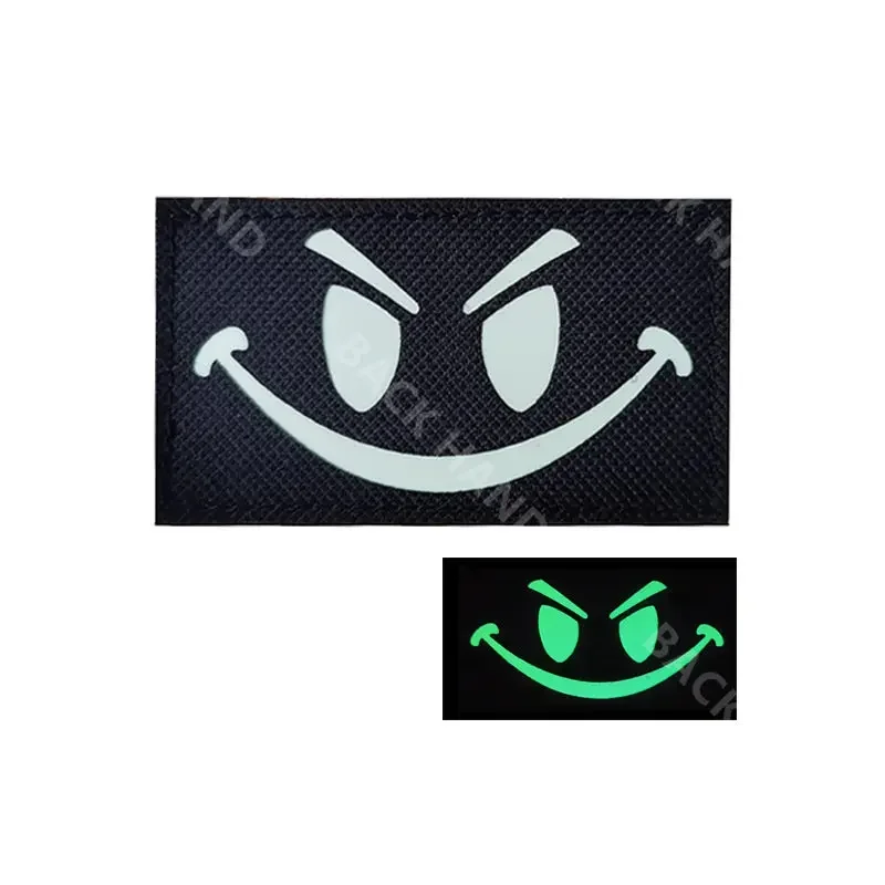 IR Evil Smiley Patch Reflective Smiley Embroidered Fabric Patch Magic Patch Backpack Badge Embroidered Patches for Clothing