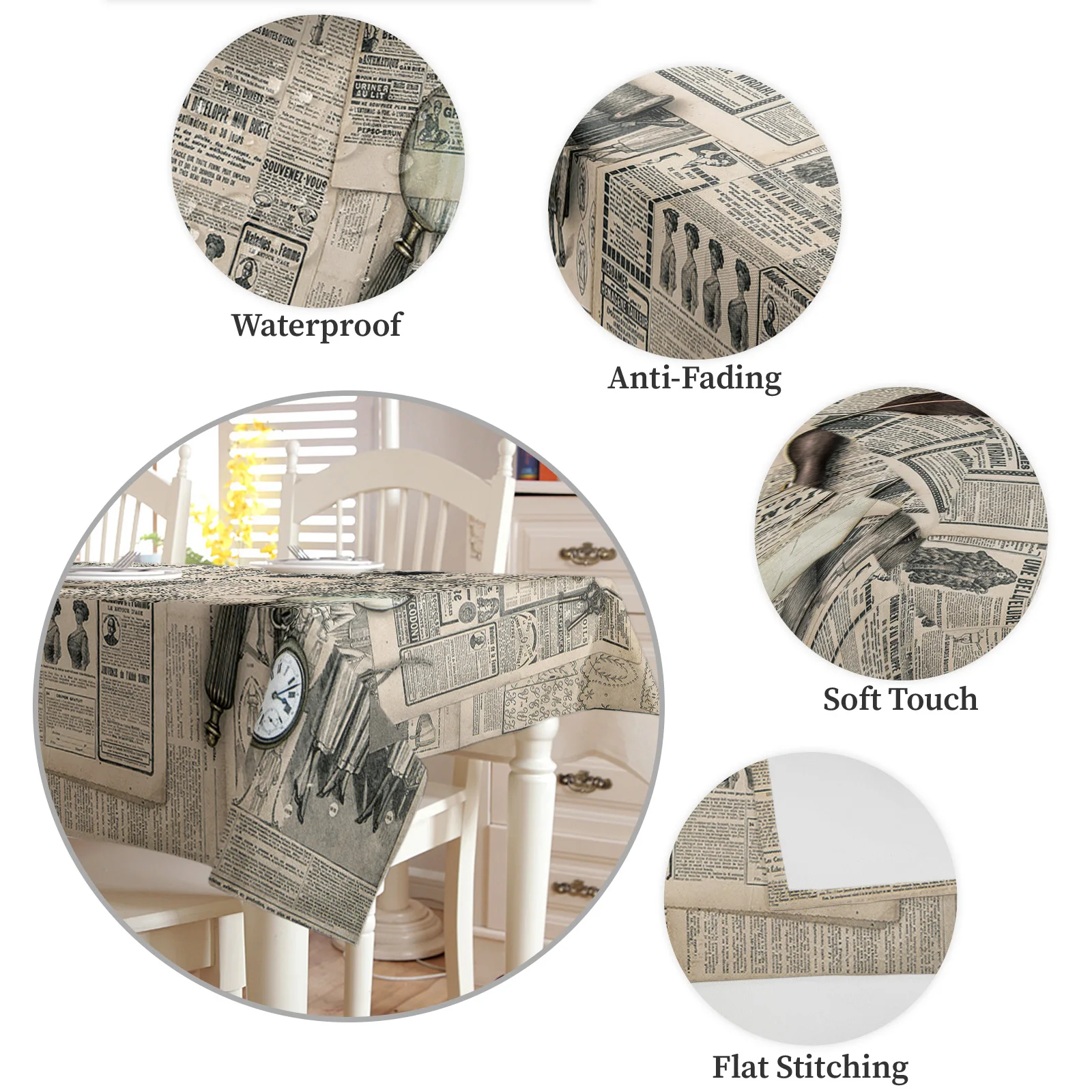 European Retro Old Newspaper Round Tablecloth Waterproof Wedding Table Decor Tablecloth Kitchen Dinning Table Cover image 6
