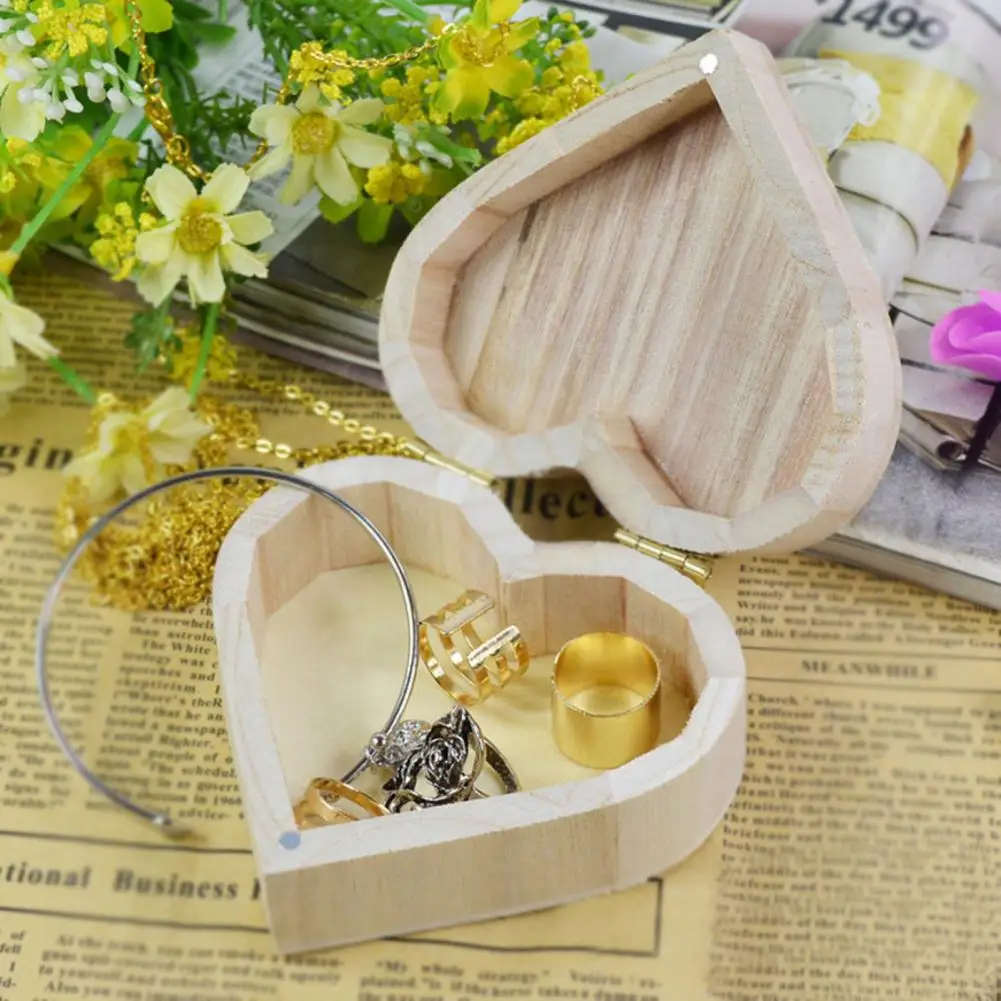 Retro Wooden Storage Box Heart Shape Jewelry Box Birthday Gift Packing Box Jewelry Case Sundries Storage Container Ring Case