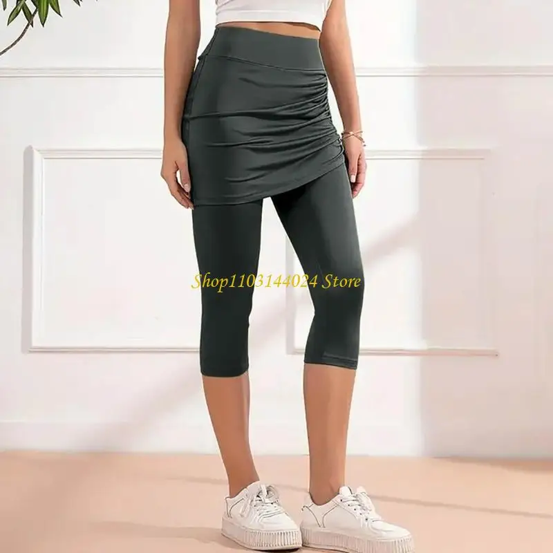 N5KE Womens Leggings Tummy High Skirted Leggings Drawstring Side Ruched Fit Workout Bottom