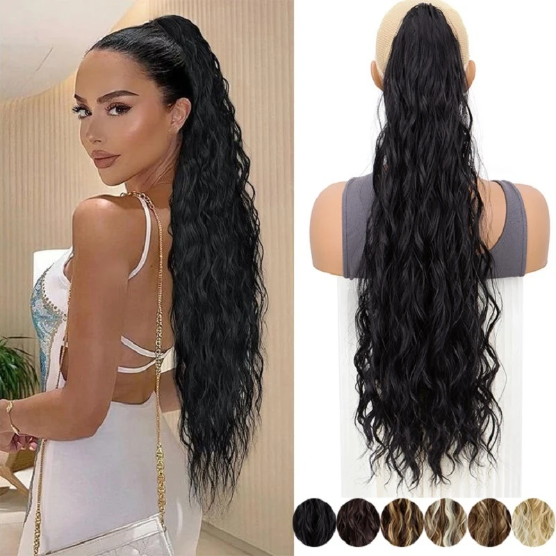 New European and American style wigs, curly hair, braided , water wave wig, drawstring long ponytail