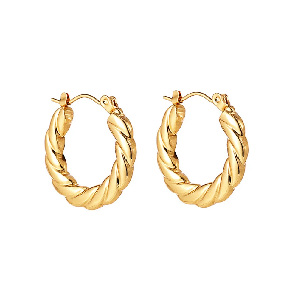 

1 Pair Stainless Steel Small Circle Creole Hoop Earrings For Women Gold Color Twisted Round Ear Jewelry Brincos 2024 Hoops Gift