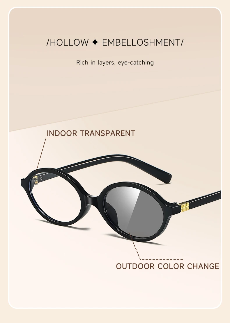 2025 BEAU FIVE Neue photochrome Retro-High-End-Brille mit ovalem Rahmen für Damen – schlankmachend und geeignet für natürliche Aussichten F102 – Detail 3