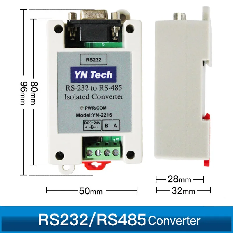 分離されたアクティブrs232からrs485双方向工業用コンバーター、ライトニング保護、9-24v