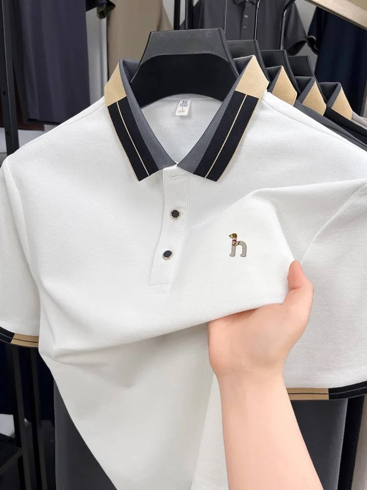 

Роскошные модные мужские рубашки Polo комфортабельные воздухопроницаемые короткие рукава летние модные бренды изысканная собачка вышивка рекреационный Перевернутый воротник футболка