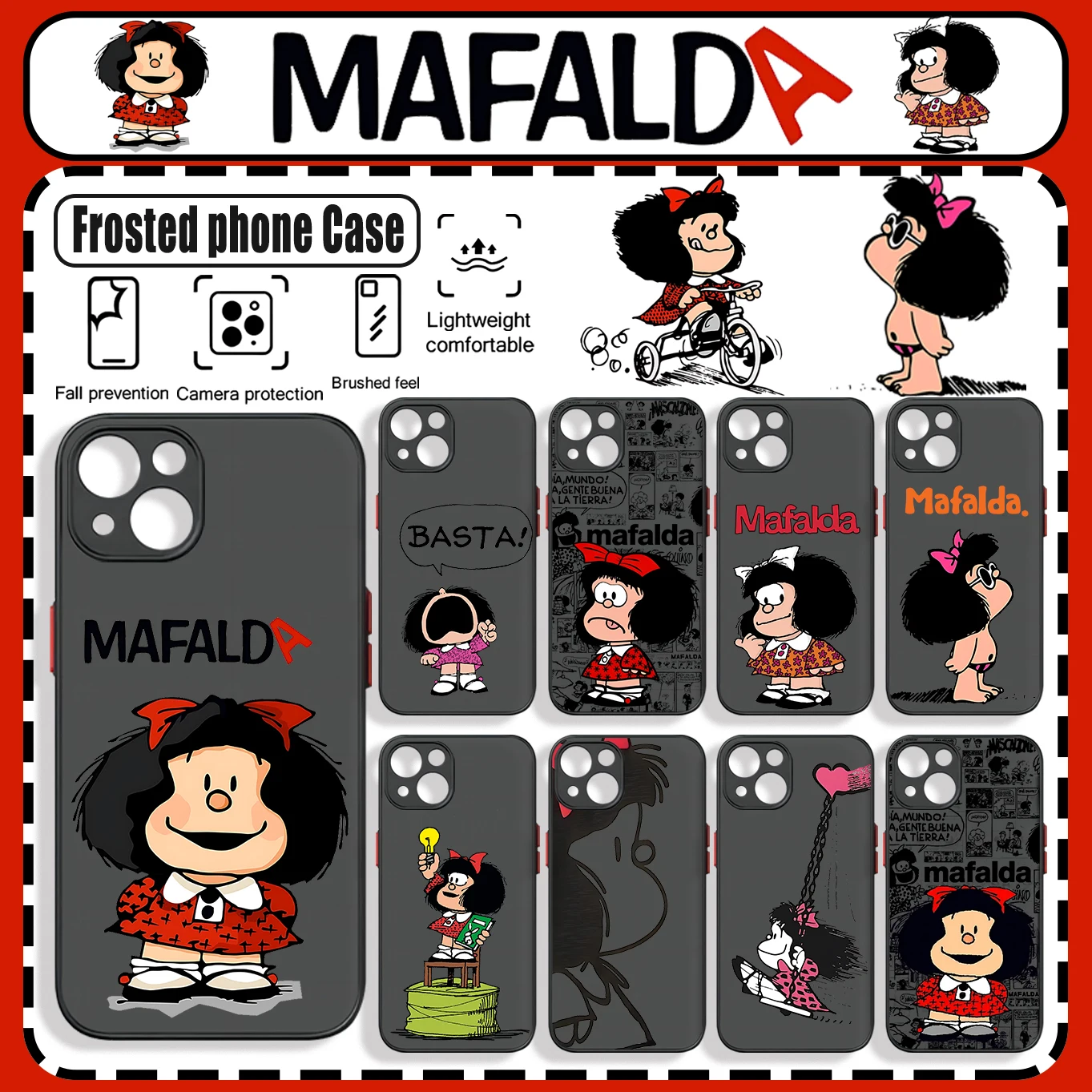 Cute Little Girl M-Mafaldas Case For Samsung A73 A72 A71 A53 A52 A51 A42 A33 A32 A31 A30 A23 A22 A14 5G Matte Transparent Capa