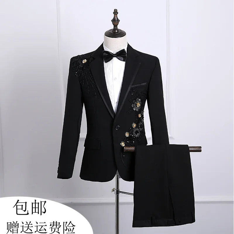 2024 Men's New Color-Blocking Sequin Suit Host Singer Stage Performance Photo Studio Photography Suit Two Pieces