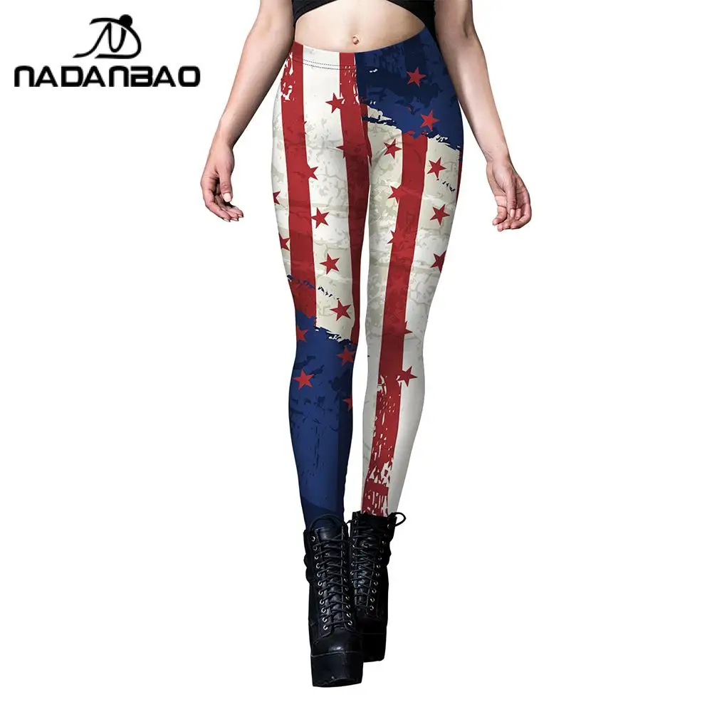 Nadanbao Independence Day Leggings for Womens Stretch hight Waist Striped Digital Print Fitness Workout Tights Trousers