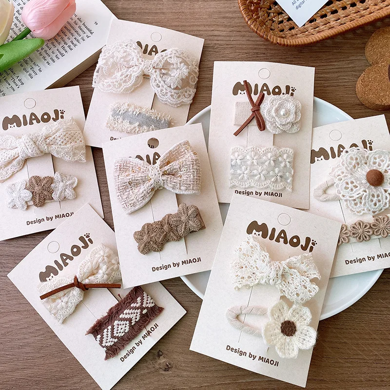 

French Retro Beige Lace Hairpins Women Girls Children Gift Hair Clips Pins Barrettes Accessories Hairclip Headwear Headdress Orn