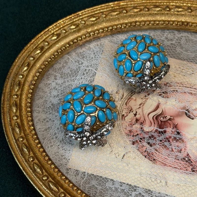 Vintage Starfish Turquoise Ball Earrings For Woman Wedding Anniversary Party Luxury Antique Brand High Quality Gift 2026 Trends