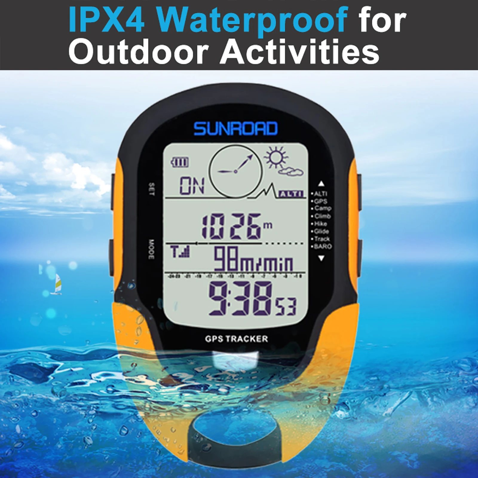 FR510 Electronic Barometer Thermometer with LED Torch IPX4 Waterproof Sports Meter with Lanyard for Hiking Camping Fishing - view 3