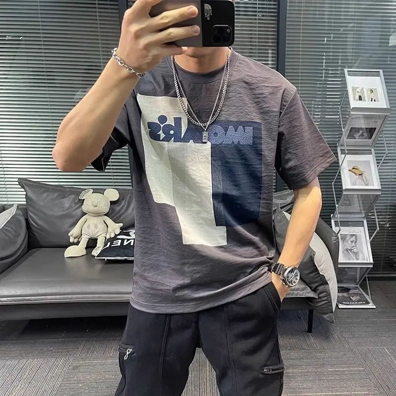 Fashion O-Neck Printed Letter Casual T-Shirts Men's Clothing Summer New Loose Short Sleeve Punk Tops England Tee Shirt