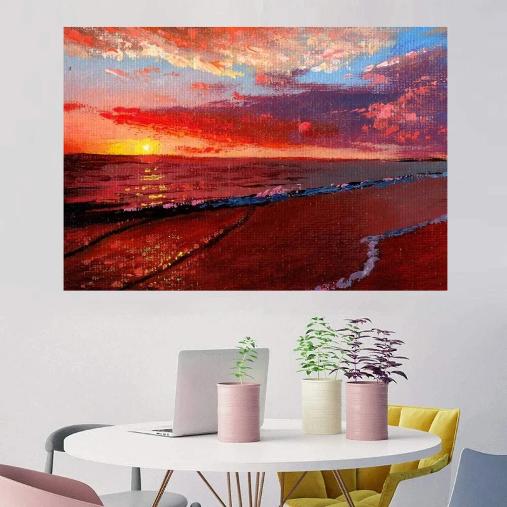 Impressionist Sunset Landscape Oil Painting on Canvas - Handmade Wall Art Decor for Home Hotel Office No Frame Required