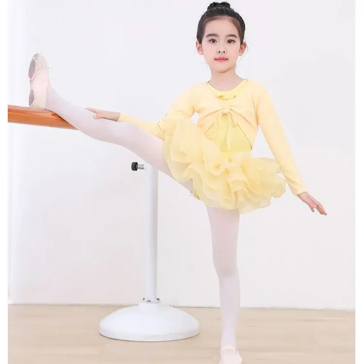 Abrigo de Ballet de manga larga para niñas, Top envolvente, suéter de bolero de baile, abrigo corto, ropa de baile para niños, jersey de calentamiento plisado de algodón para leotardo