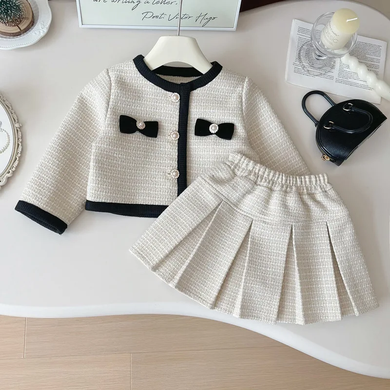 

Girls' Suit 2024 New Autumn Girls Small Fragrant Jacket Semi-skirt Korean Version Two-piece Set Girls Clothes for 2-7 Yrs