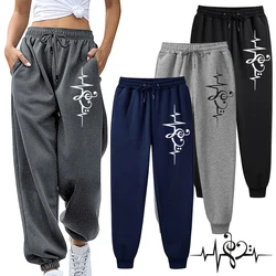 Print Jogging Pants Sports Pants Fitness Running Trousers Harajuku Style Solid Color Sweatpants Easy to Match Home Pants