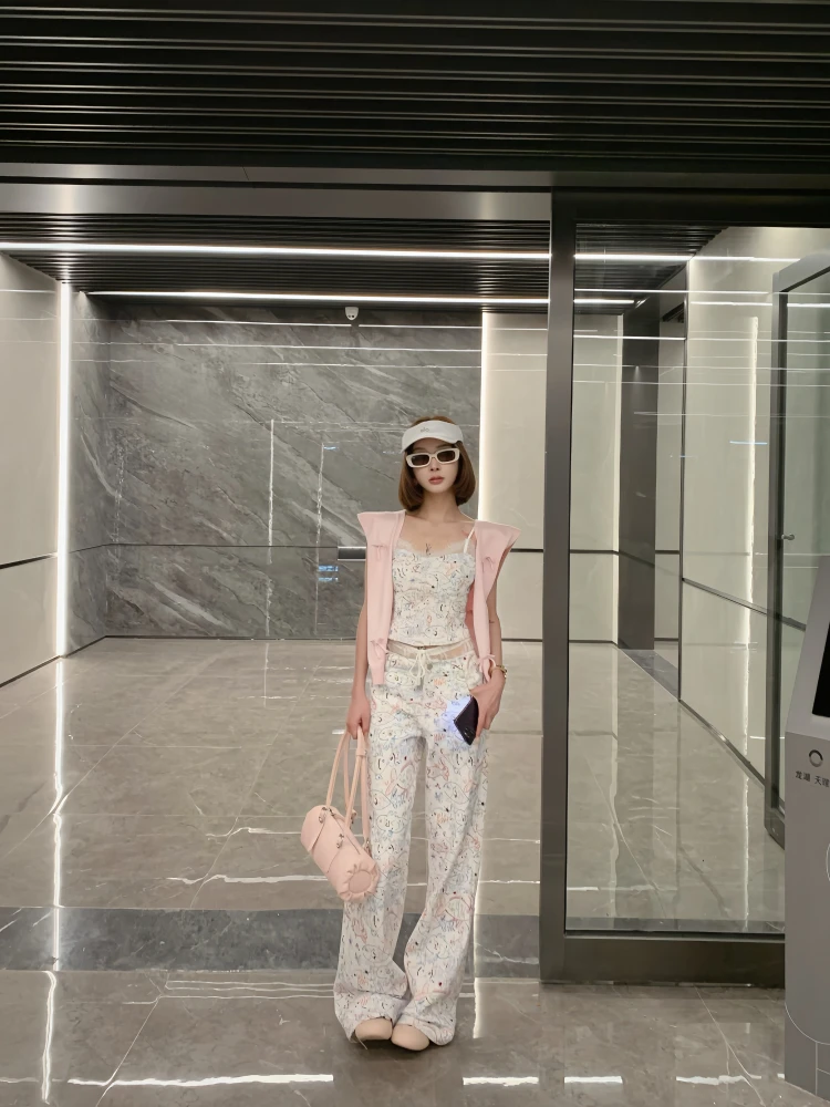 

Original Pitao Summer Floral Print Faionable Versatile Print Set fiti Girl Sli Women's Clothing Student orm Wor...