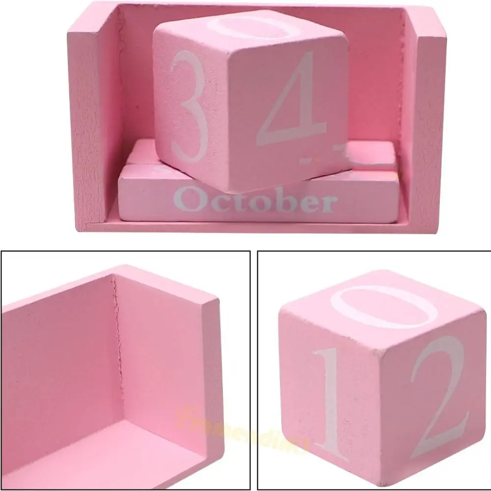 MDF Wooden Perpetual Calendar Pastoral Style Month Display Building Blocks Calendar Perpetual Calendar Eternal Blocks