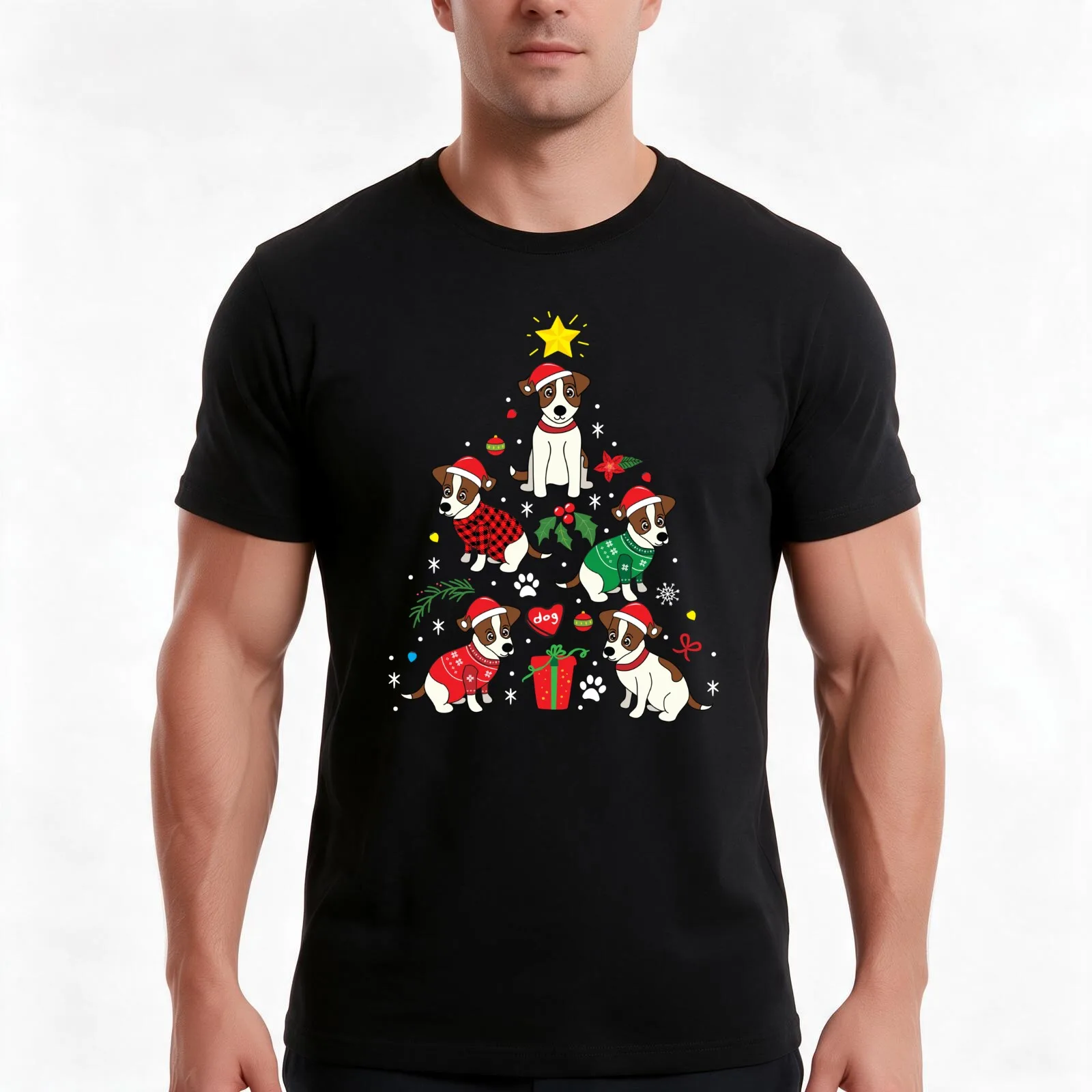 Jack Russell Christmas Ornament Tree T-Shirt Summer Casual Cotton Tee Oversized Streetwear Tops Vintage Graphic Print