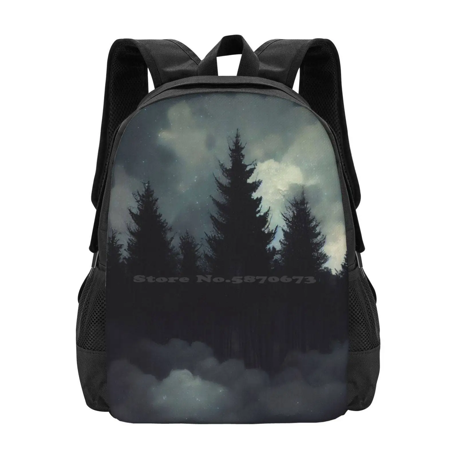 

Dark Forest 3D Print Design Backpack Student Bag Wood Black Metal Foggy Horror Macabre Creepy Foresta Bosco Dark Gothic Winter