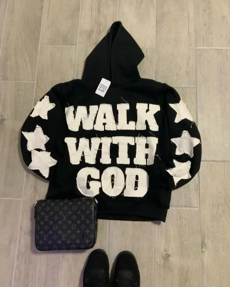 Streetwear Y2K New fashion star patch printing oversized hoodie men women harajuku Goth hip hop loose casual sports hoodie coat