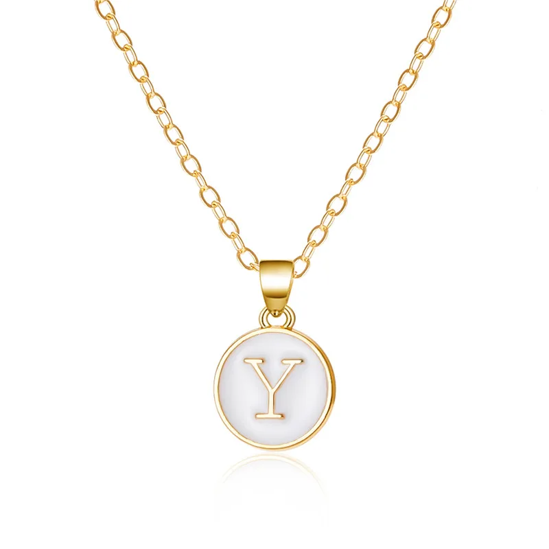Mode A-Z 26 Buchstaben Halskette Für Frauen Exquisite Initialen Name Runde Emaille Anhänger Schlüsselbein Kette Choker Halsketten Schmuck – Detail 18