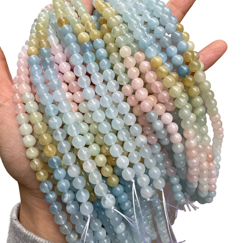 Großhandel Natürliche Aquamarin-Morganit-Beryll Runde Lose Perlen, Facettierte Armbänder, Material für Armbänder, Halsketten, DIY-Schmuck – Detail 7