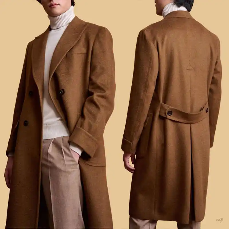 

Classic Men Long Coat Peaked Lapel Double Breasted Jacket Blazers Autumn Winter Customized Outwear One Piece