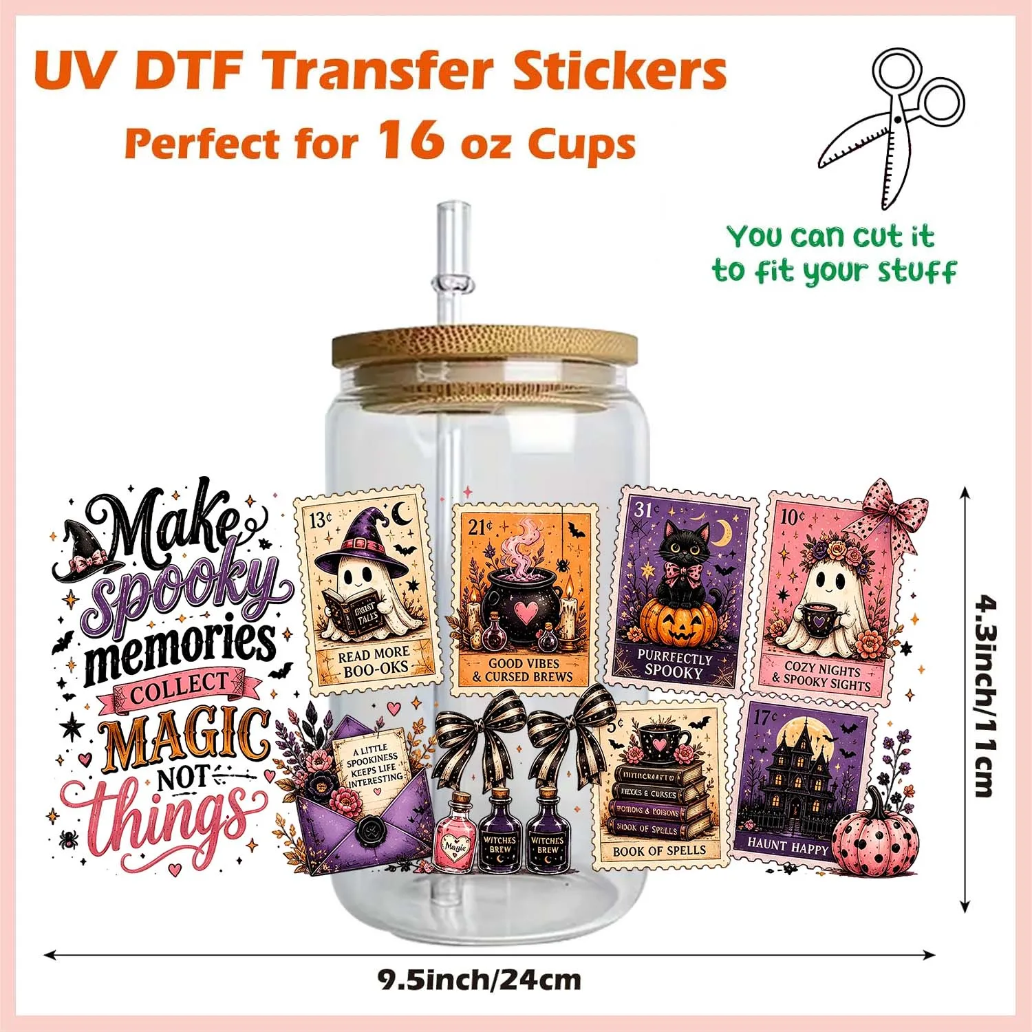 Funny Halloween Pumpkin Season Uvdtf Sticker waterproof DIY Decals 3D transfers uvdtf tumbler stickers 16oz uv dtf cup wraps