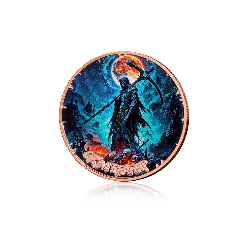 1 oz .999 Fine Copper Coin Grim Reaper Blood Moon Night Scene Colorized Pure Copper Commemorative Souvenir Gifts DropShipping