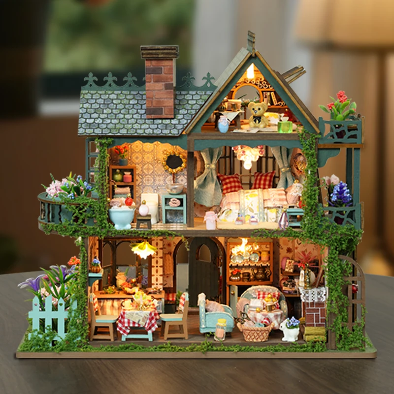 DIY ไม้อาคารจิ๋วชุด Fairy Garden Cottage บ้านตุ๊กตาพร้อมเฟอร์นิเจอร์ Casa ตุ๊กตาสําหรับของขวัญวันเกิดเพื่อน