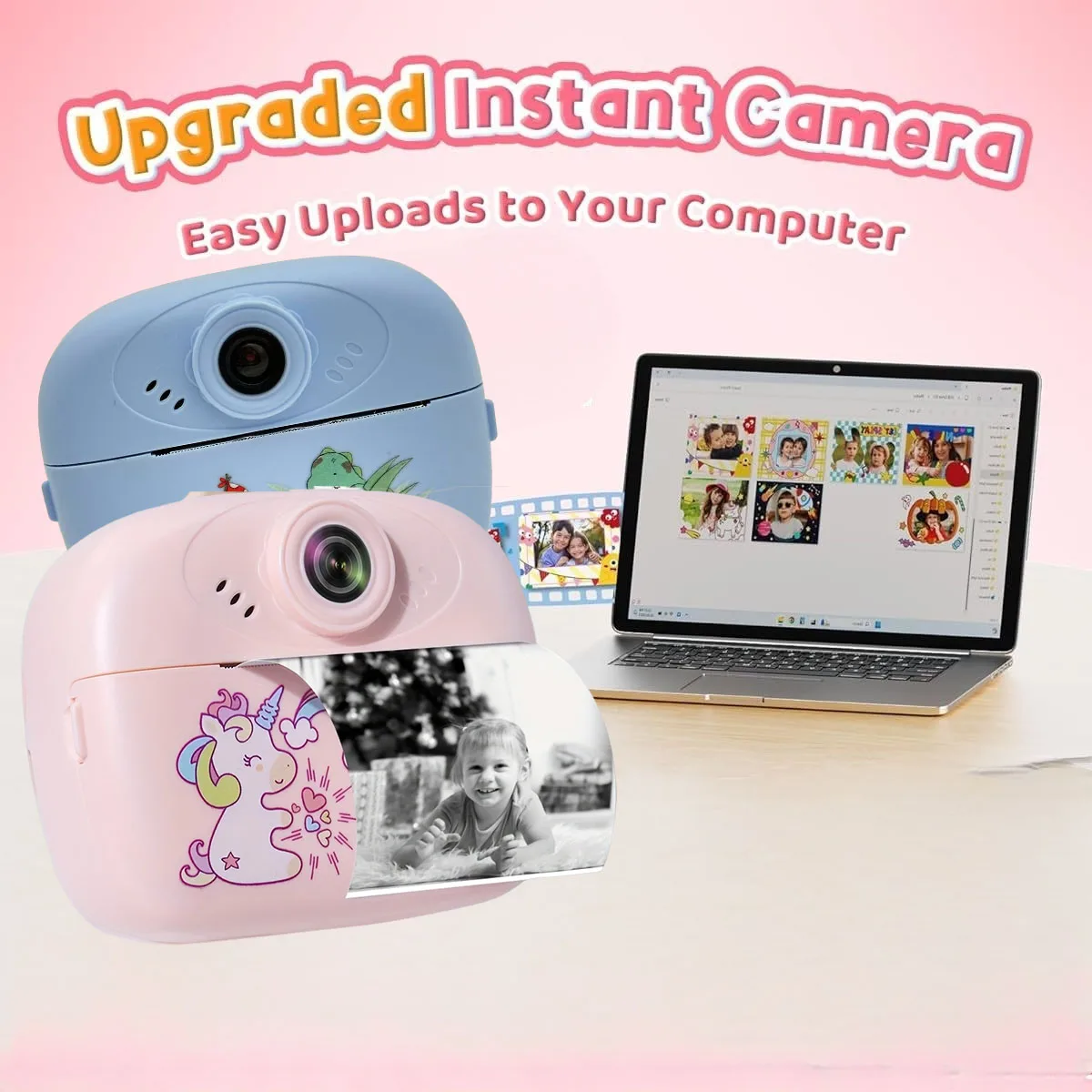 Children Instant Print Camera Thermal Printer Video Recorder Portable Smart Digital Dual Lens Selfie Camera Kids Birthday Gift