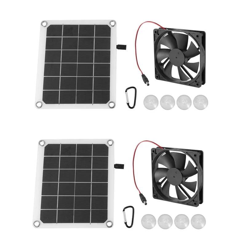 2X Solar Panel Exhaust Fan, 5V10W Waterproof Solar Exhaust Fan, Portable Exhaust Fan For Rvs, Greenhouses, Pet Houses