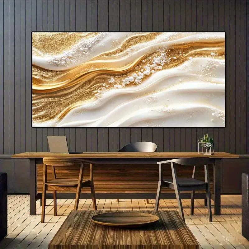 Modern Abstract Gold Texture Wall Art, Gold Swirl Shape, Modern Living Room and Bedroom Decor, Home Decoration,No Frame