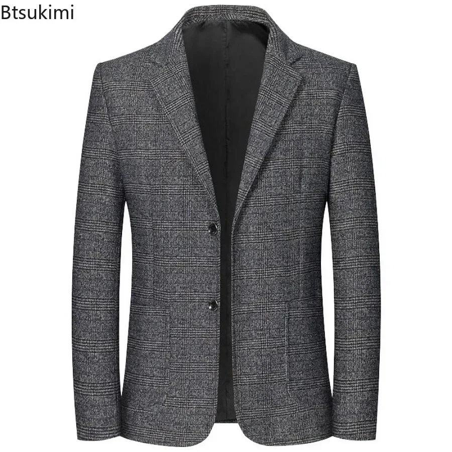 New 2024 Men\'s Fashion Blazers Single Breasted Autumn Winter Two Buttons Double Pockets Suits Men\'s Business Casual Suits Jacket