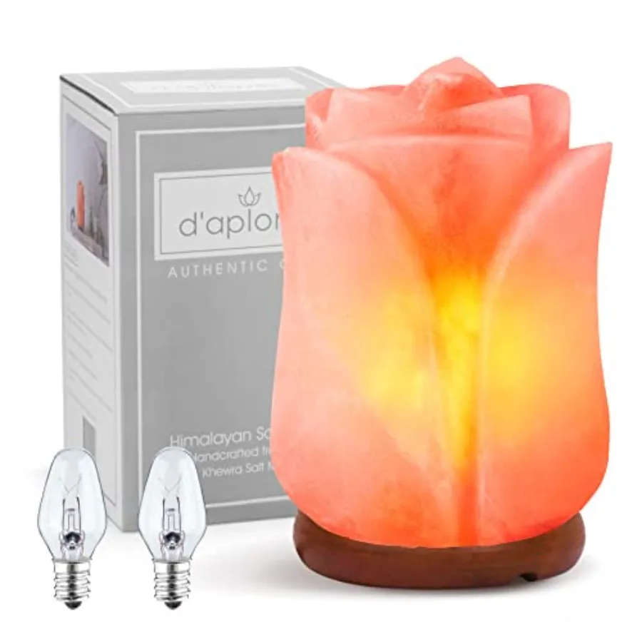 

100% Authentic Natural Himalayan Salt Lamp;Hand Carved Rose Crystal Rock Salt from Himalayan Mountains; Dimmer Cord