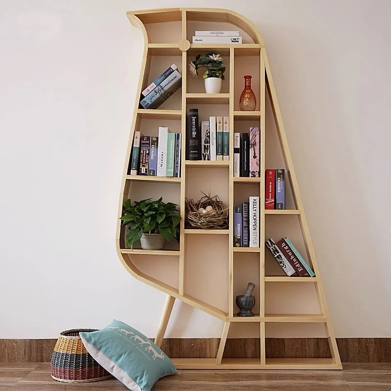 

Bird-shaped creative bookshelf, bookcase storage rack, simple wall, solid wood shelf, floor-to-ceiling bookshelf, Nordic log win