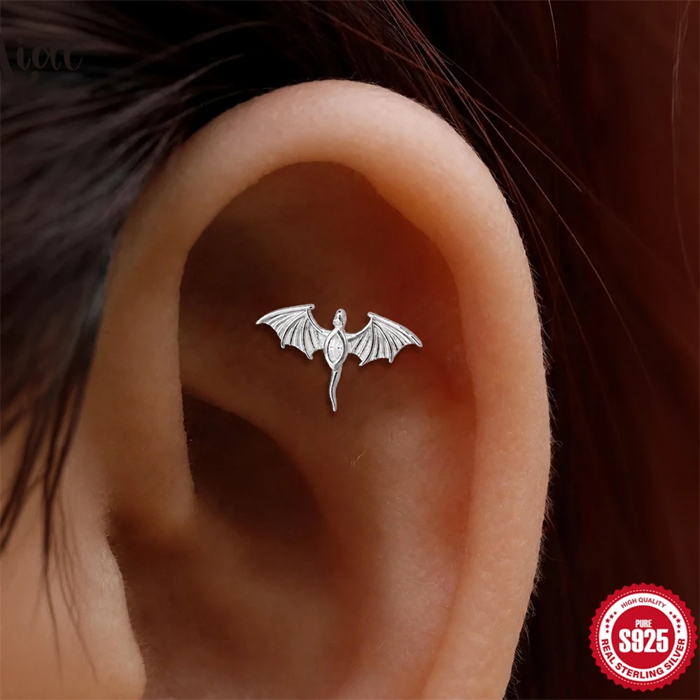 Aide 925 Sterling Silver 1PC Stud Earring 18K Gold Plated  Seahorse Hummingbird Bat Hypoallergenic Ear Studs Jewelry For Women