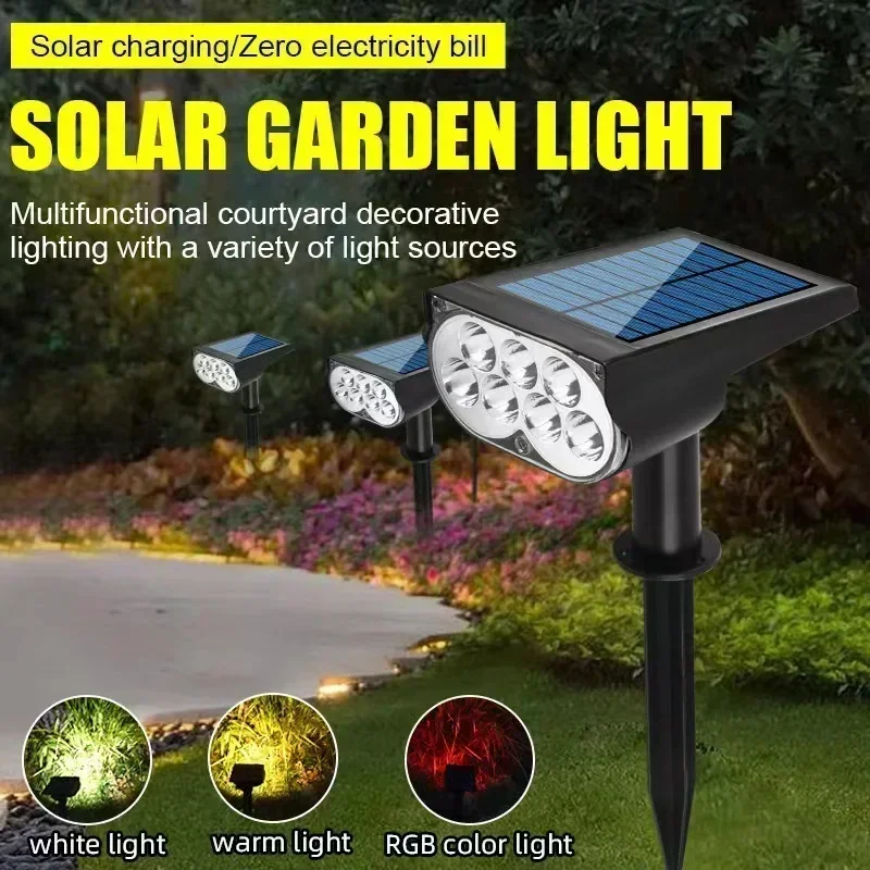 2/7LED Solar Spotlight Garden Solar Powered Lamp Adjustable In-Ground IP65 Waterproof Landscape Wall Light Outdoor Lighting