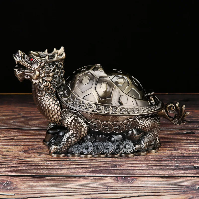 Dragon Turtle Ashtray Metal Anti-drop And Anti-fly Ash Multi-function Home Living Room Ashtrays with Thick And Fine Smoke Trough