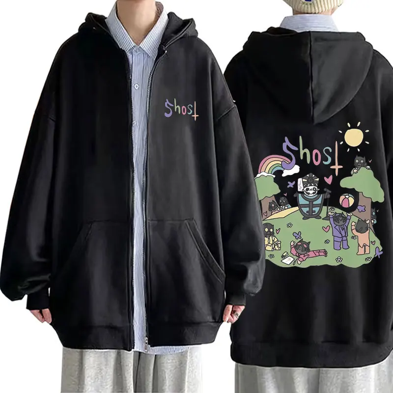 

Ghost Band Cartoon Style Zipper Hoodie Male Gothic Vintage Rock Metal Oversized Hoodies Men Women Fleece Cotton Zip Up Jacket