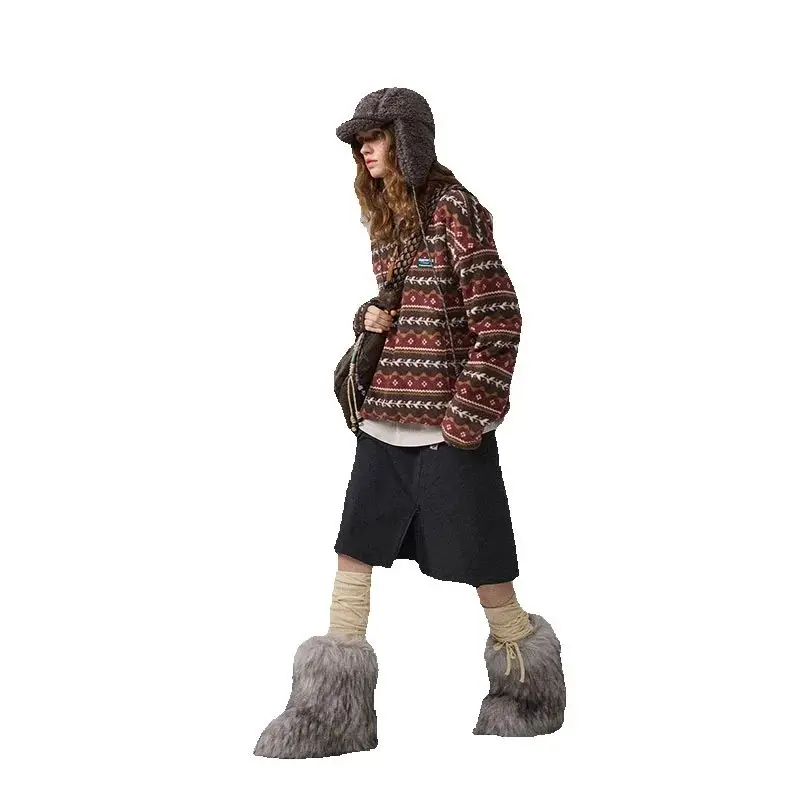 

NOTHOMME Monterest Retro Color Block Polar Fleece Half Zip Stand Collar Outdoor Streetwear 2025 Winter Thermal Top