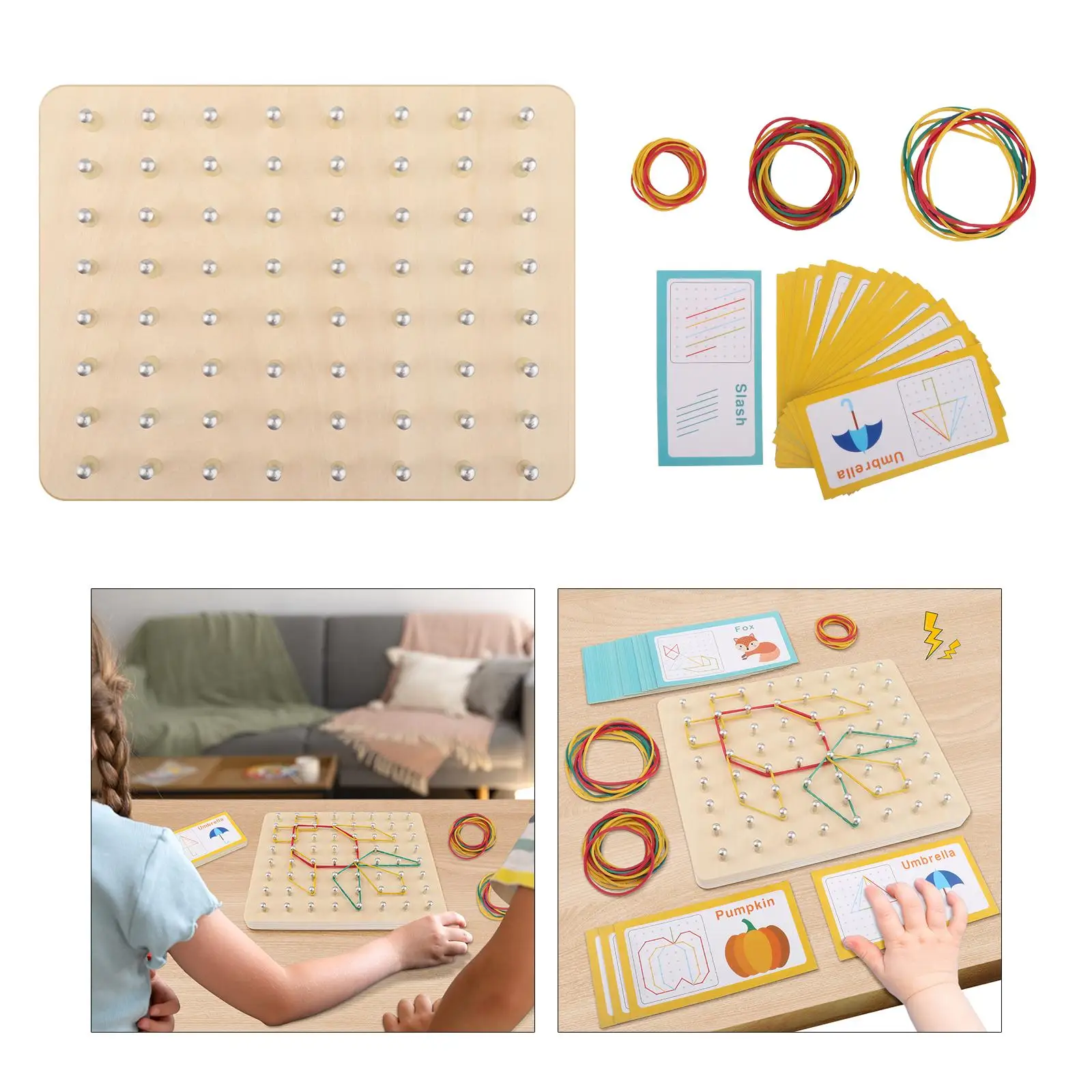 Wood Geoboard Set Geometry Board Montessori Board Wood Toy Lacing Boards for Children Inspire Kid's Imagination and Creativity