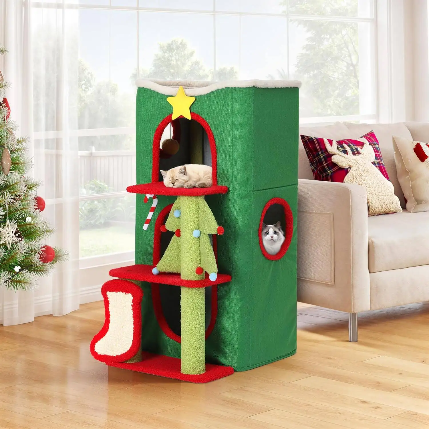 

Christmas cat climbing frame integrated small apartment multi-layer tree hole upper and lower two floors to keep warm in winter