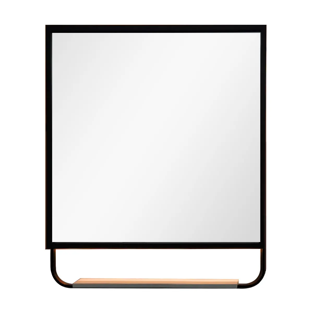 Rectangular Illuminated Bathroom Wall Mirror Modern Design Black Metal Frame Silver Lenses Storable Item for Hotel Use