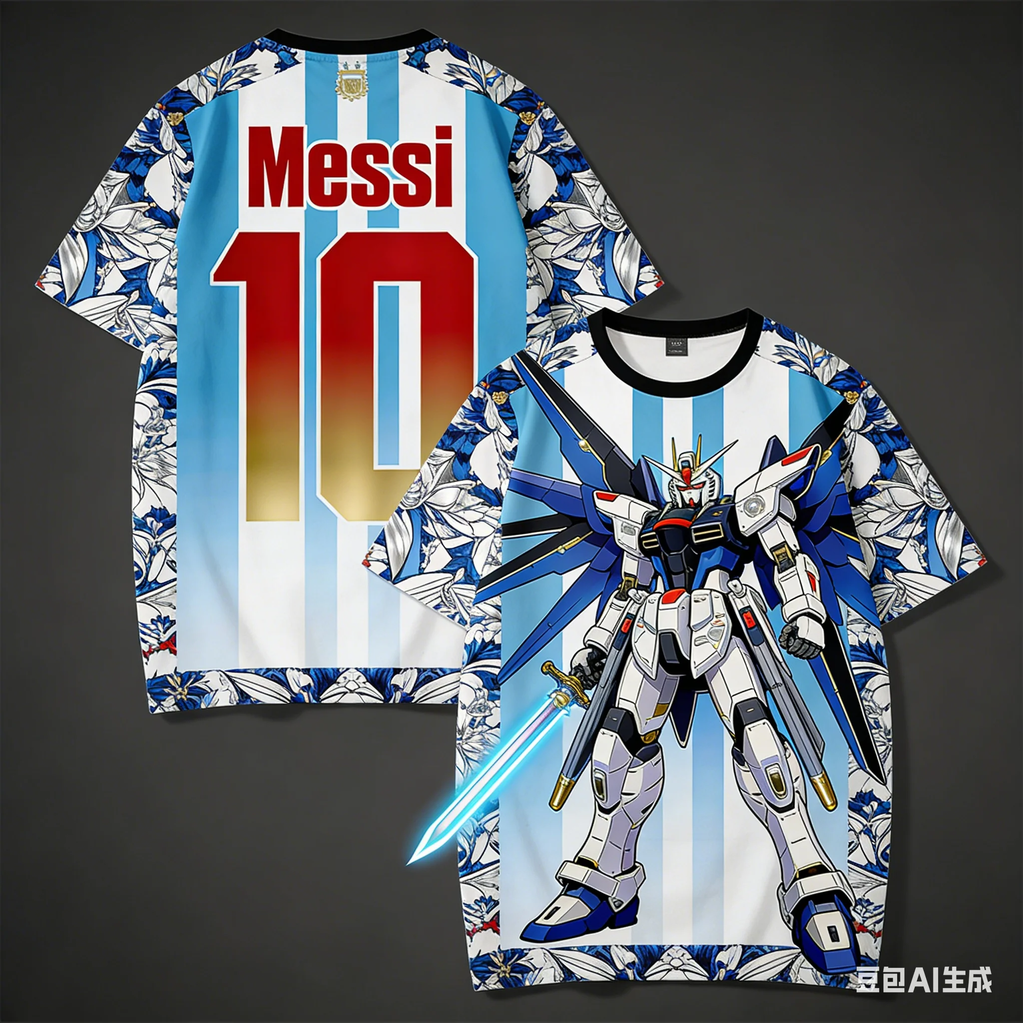 

Gundam Collaboration Soccer Star T-Shirt Anime Print Short-Sleeve Casual Tee Perfect Summer Trendy Essential