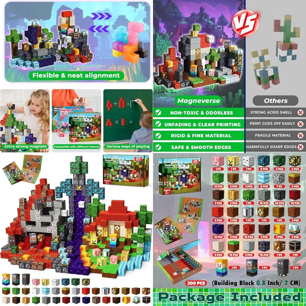 80 Elementów Magnetycznych Klocków - Edukacyjne Zabawki STEM dla Dzieci, Magnesy Kostki, Idealne Prezenty dla Dzieci od 3 Lat (Motyw Portalu)