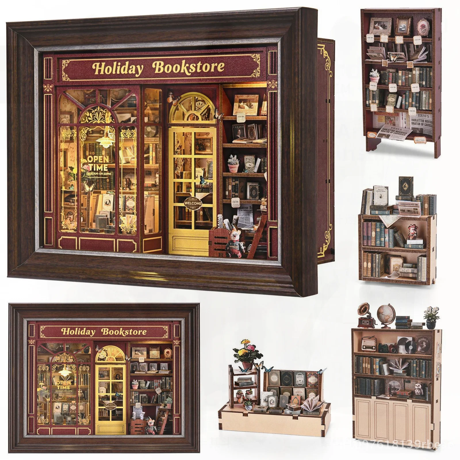 ركن عطلة مكتبة دمية مصغرة الإطار الزخرفية اليدوية الجمعية Diy بها بنفسك منزل صغير بناء لعبة هدية #3