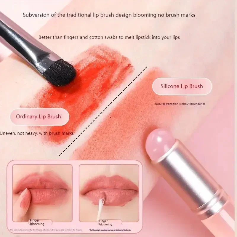 Portable Silicone Lip Brush with Cover Soft Washable Round Head Lipstick Brushes Reusable Multi-Functional Makeup Applicator